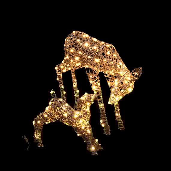 Mother and Calf Reindeer in Rattan Motif