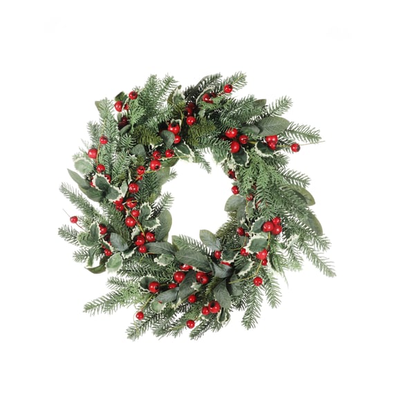 Festive Holly Christmas Wreath 22inch 