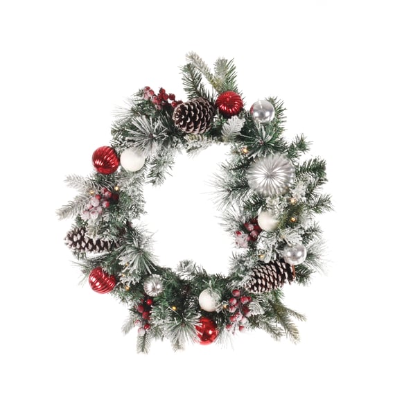 Nordic Frosted Pre Lit Christmas Wreath 24 inch