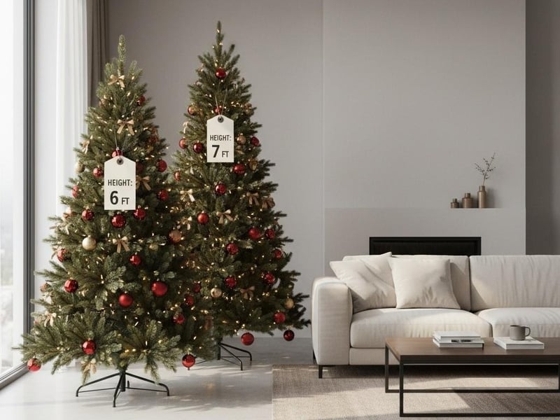 Christmas tree height comparison chart showing different sizes in typical UK homes with standard ceiling heights