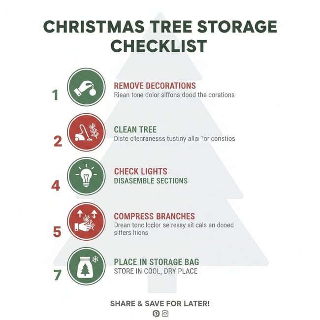 Christmas tree storage checklist and timeline infographic guide