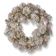 Frosted Bristly Pine Pre Lit Christmas Wreath